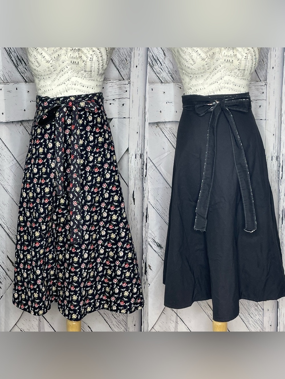 70s Wrap Skirt Reversible Floral/Black Small
